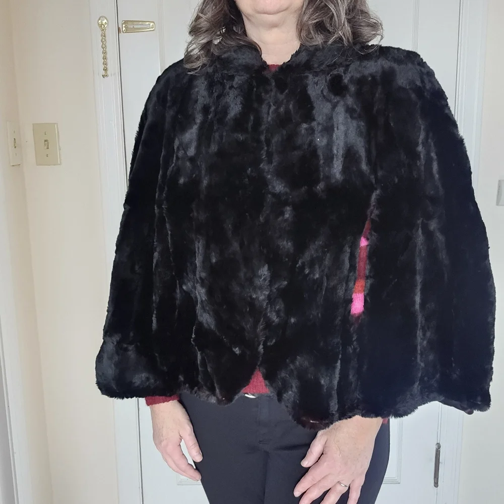 Vintage Sheared Fur Black Cape OS